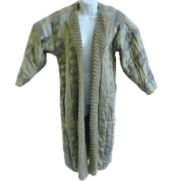 Vintage Boucle Wool Duster Jacket Pockets Open Front Lined Embellished Beige 6 - Picture 8 of 15